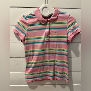 Lacoste Pink Striped Polo Shirt – Size 40 S/M